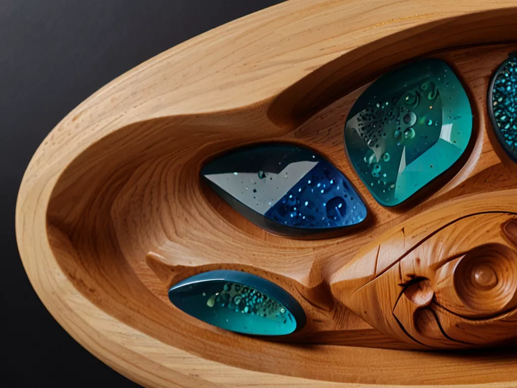 Wooden sculpture with resin accents