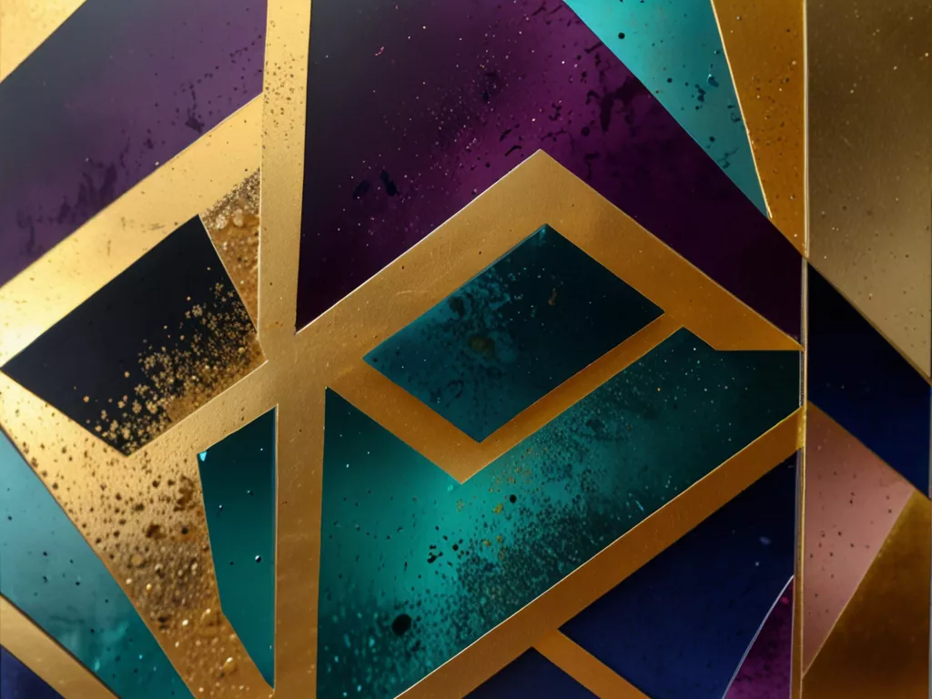 Geometric resin art with metallic pigments