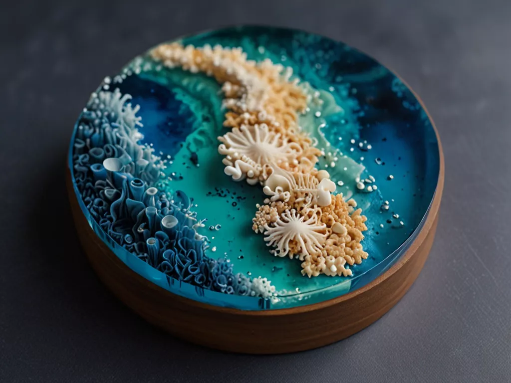 Ocean-inspired resin art with blue tones